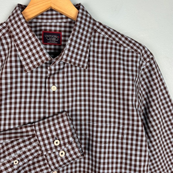 UNTUCKit Other - UNTUCKit Men's XL‎ Slim Fit McLaren WF Gingham Button Up Dress Shirt Blue Brown
